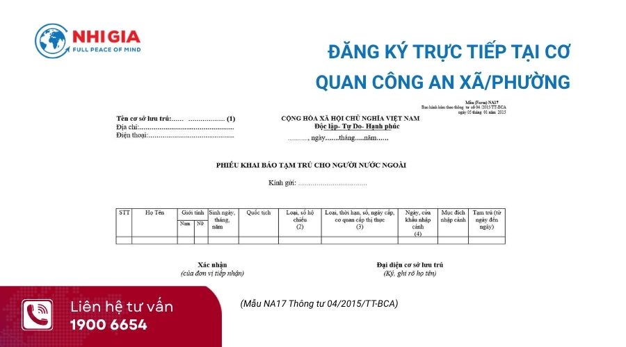 Đăng ký trực tiếp tại cơ quan công an xã/phường