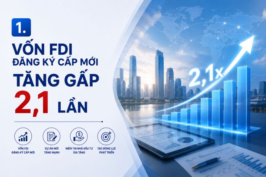 Vốn FDI đăng ký cấp mới tăng gấp 2,1 lần